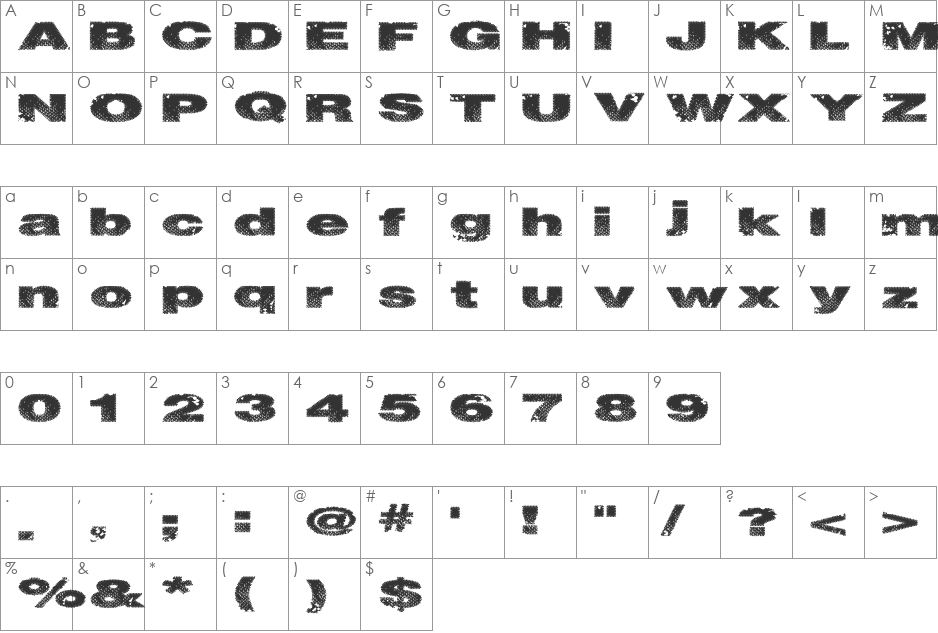 SnakeStitch font character map preview