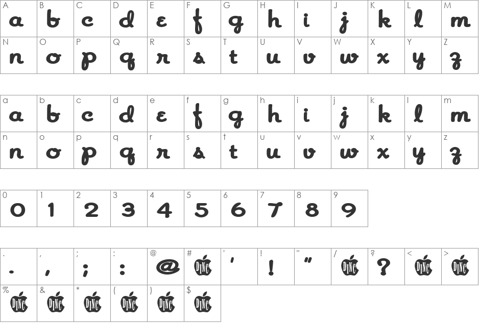 Snapper font character map preview