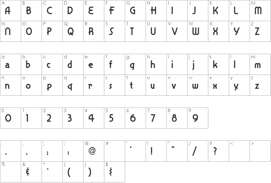 Snappy Service NF font character map preview