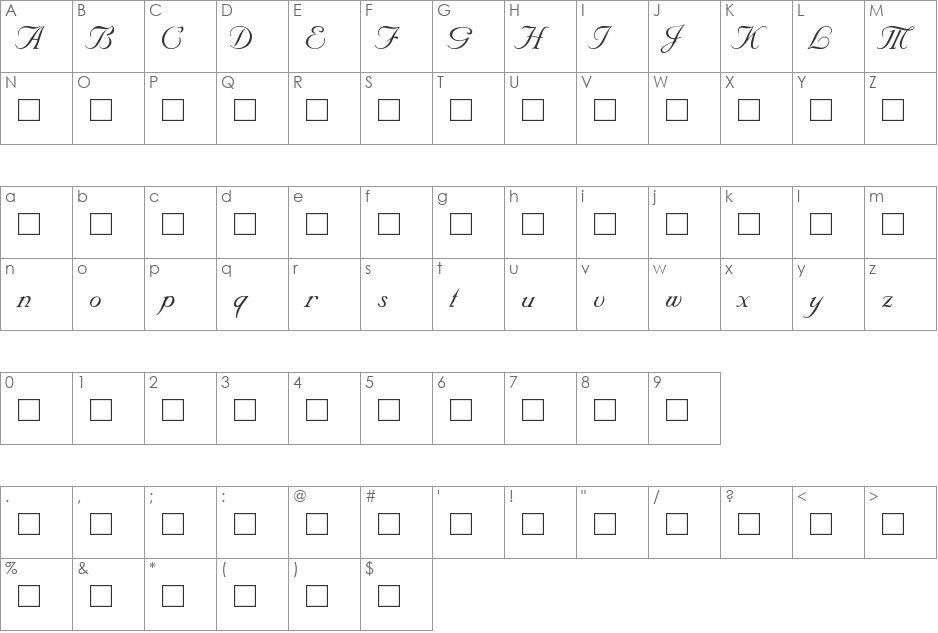 SNC Script - DGL (Trial) font character map preview