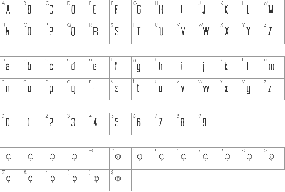 Snderfistad font character map preview
