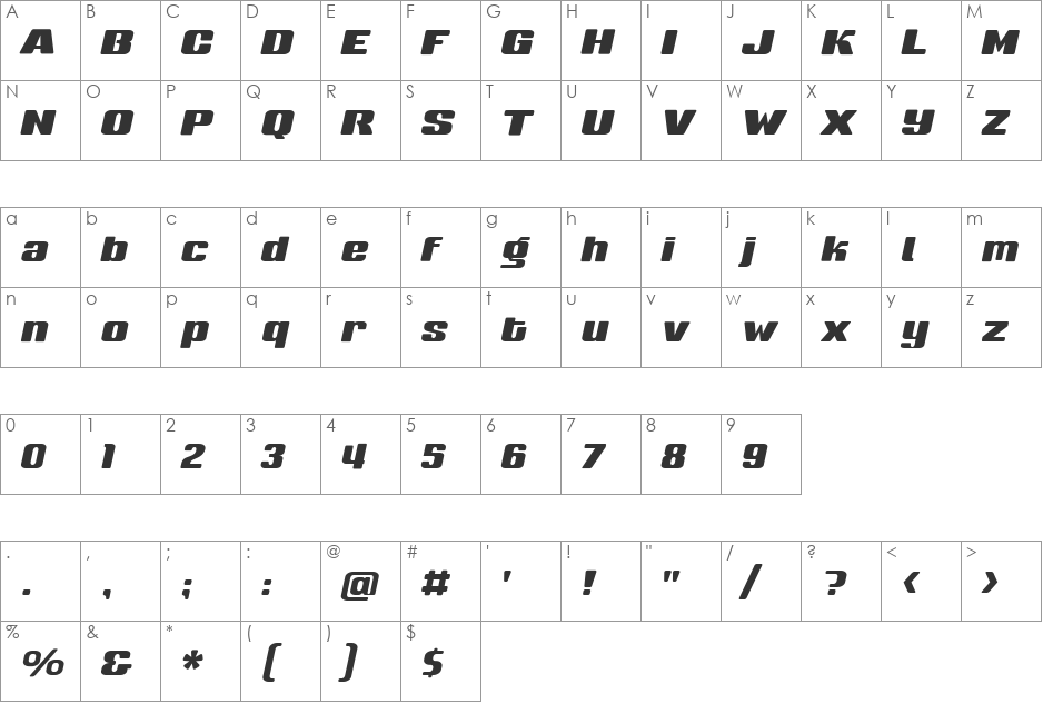 SneakersMedium font character map preview