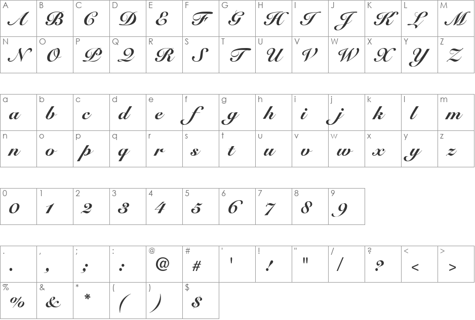 SnellBlackDB font character map preview