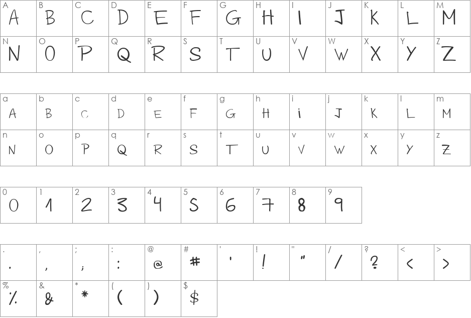 Bayao Hand font character map preview