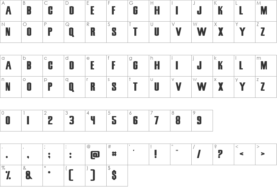 Snickers Straight font character map preview