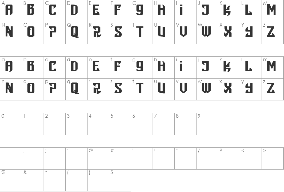 Snobjury font character map preview