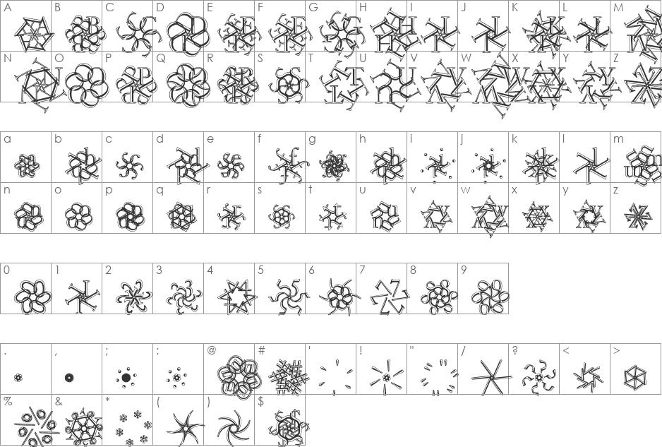 Snoilies-01 font character map preview