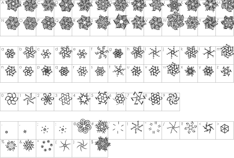 Snoilies-02 font character map preview