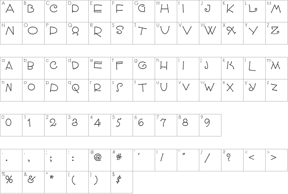 SnoodleToonsNF font character map preview