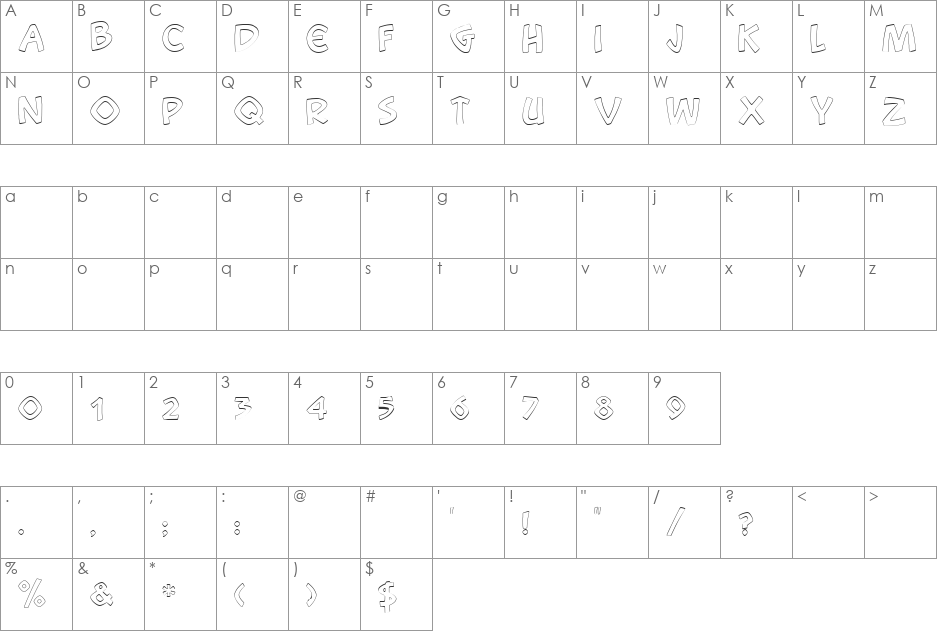 Snootchie Bootchies Outline font character map preview