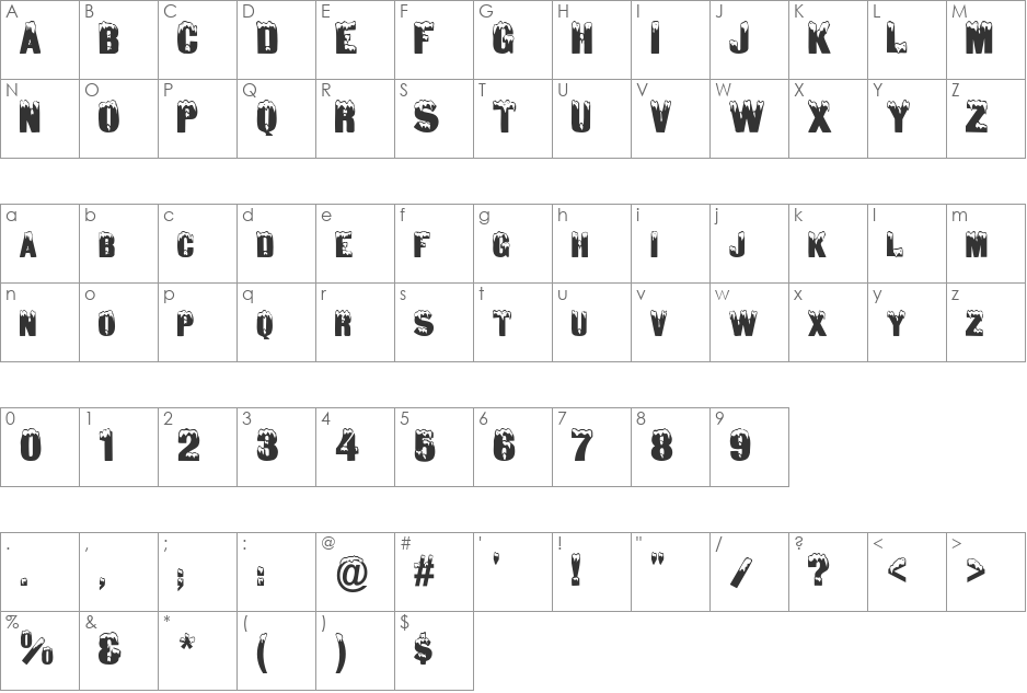 Snow Caps font character map preview