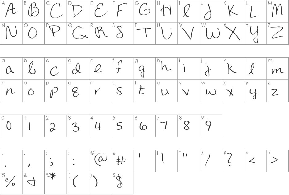 Snow White font character map preview