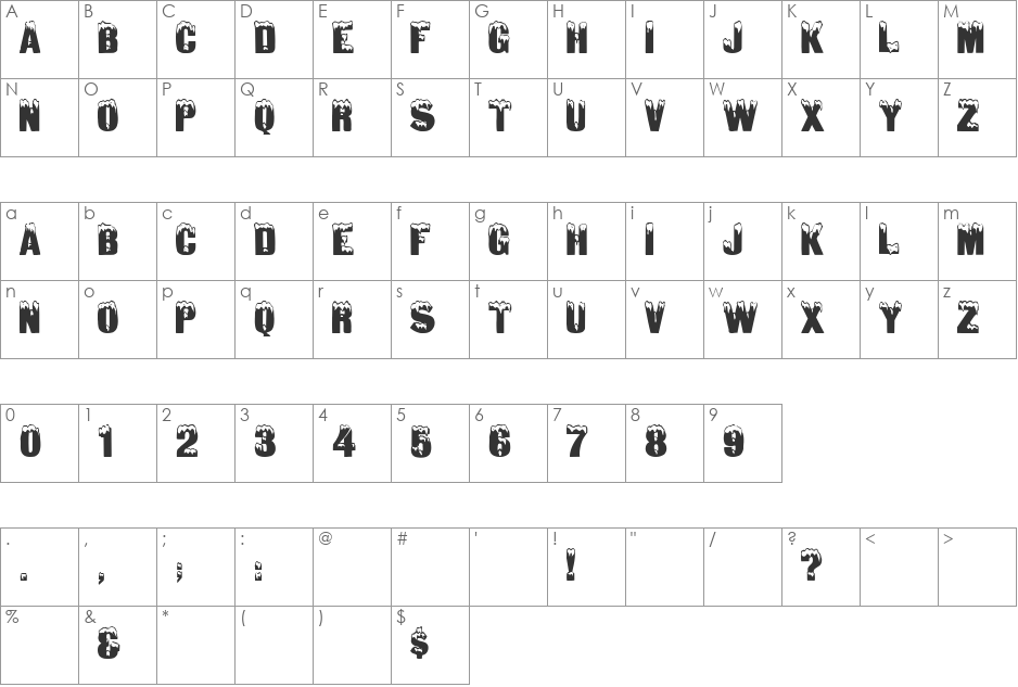 SnowCaps font character map preview