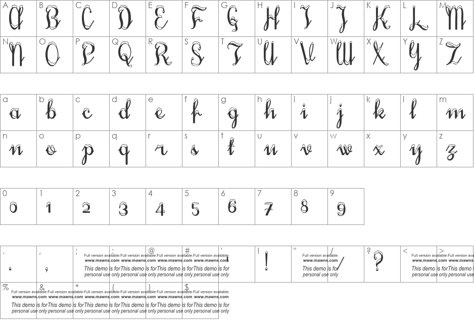 Snowhouse DEMO font character map preview
