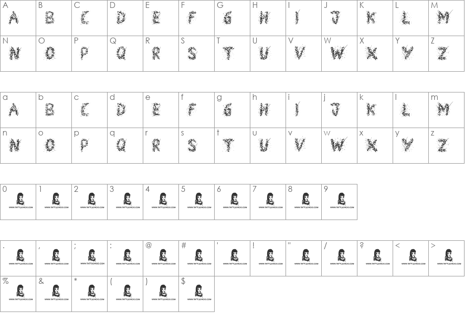 Snowmania  font character map preview