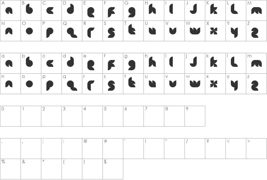 snowmask font character map preview
