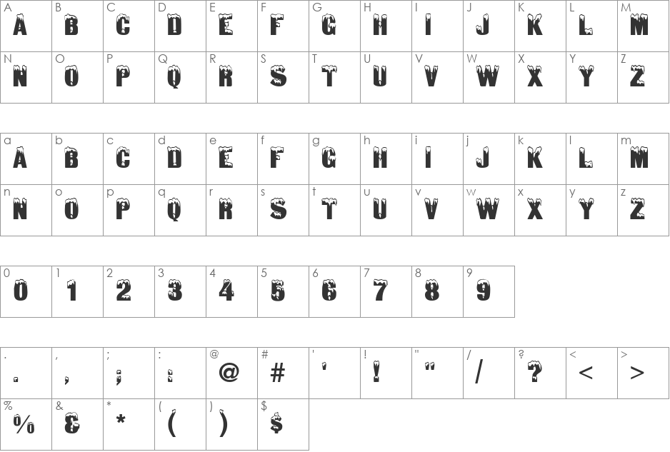 SnowtopCaps font character map preview