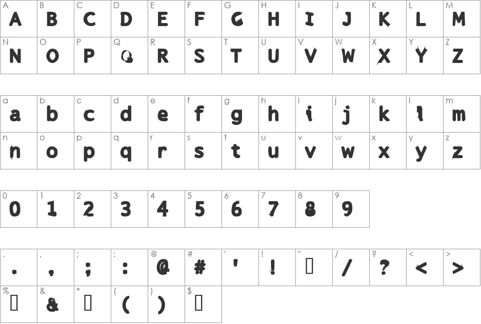 Snuskpk font character map preview