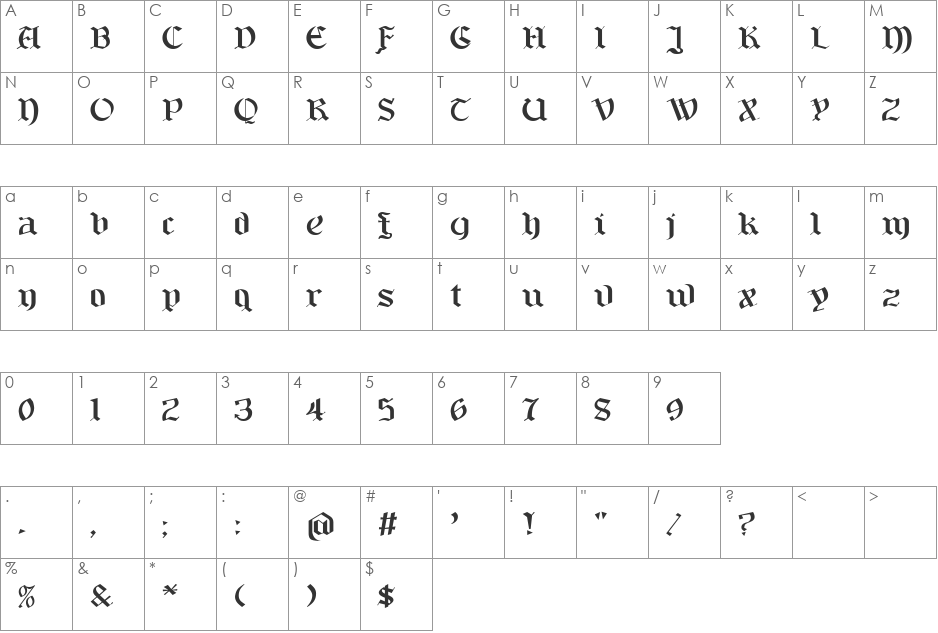 Bayern font character map preview
