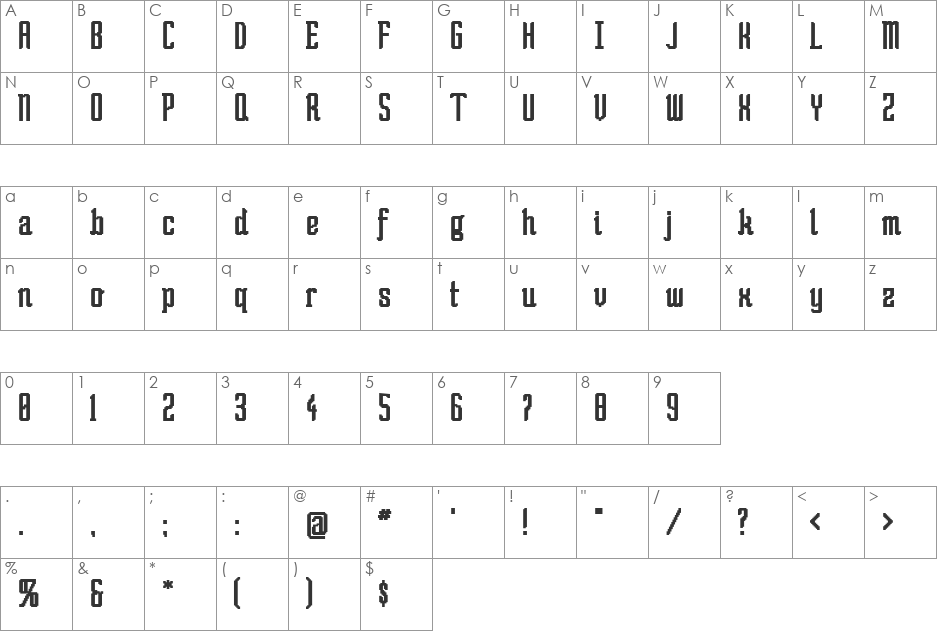 So Wide font character map preview
