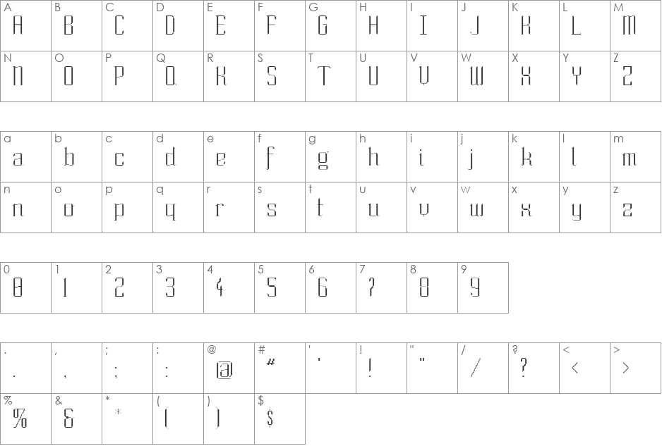 So Wide Fat and Thin font character map preview