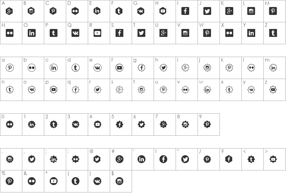 Social Shapes font character map preview