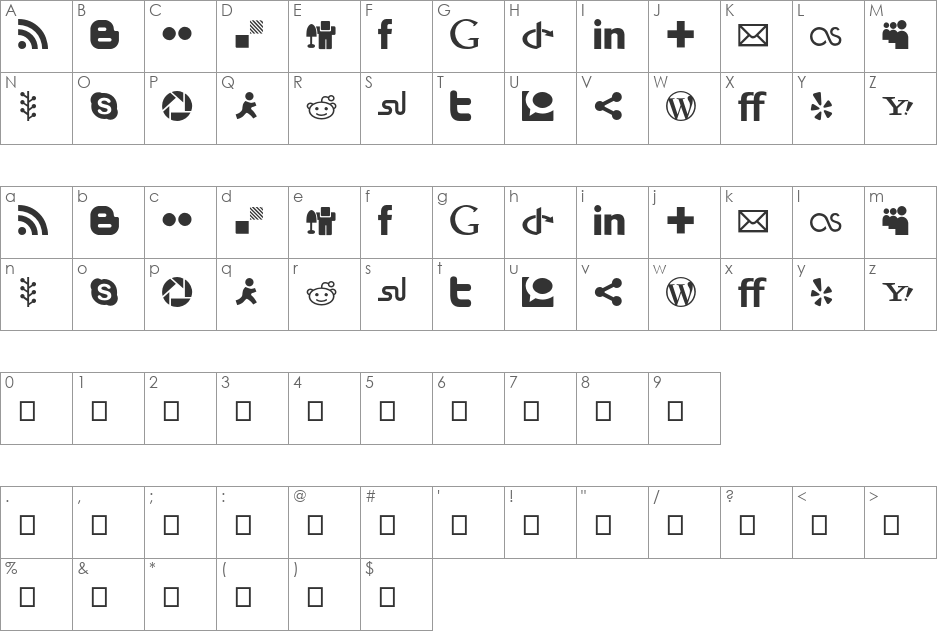 SocialIcons font character map preview