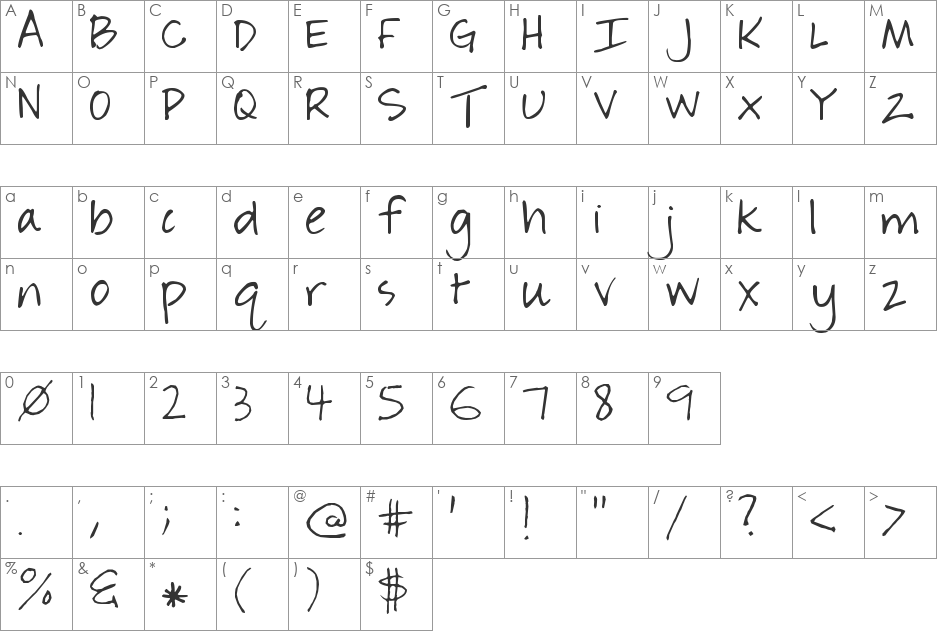 Socially Awkward font character map preview