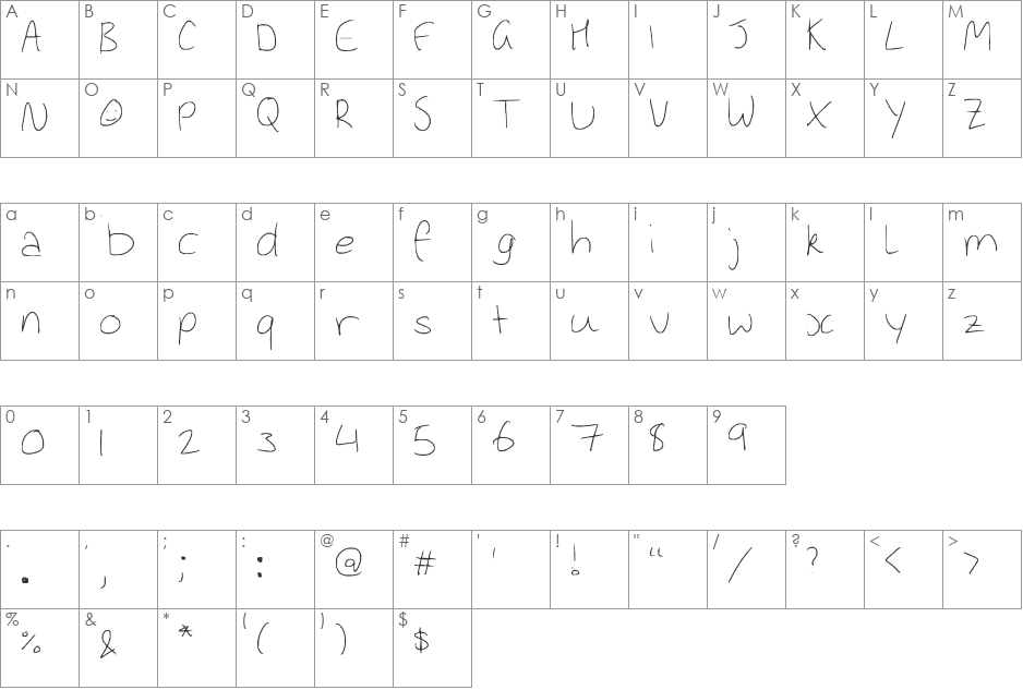 bayleymoroney(L) font character map preview