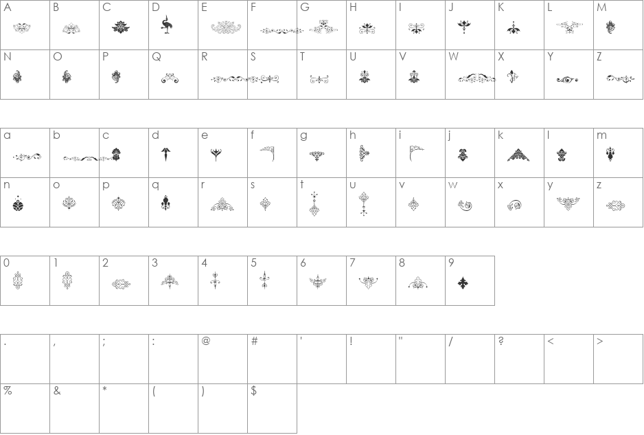 Soft Ornaments Eleven font character map preview