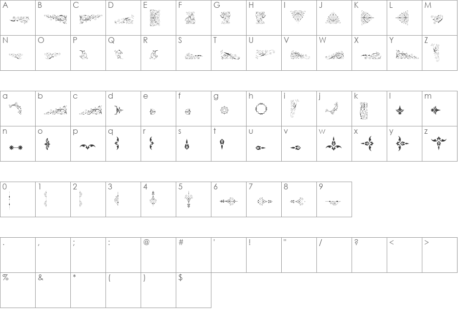 Soft Ornaments Six font character map preview