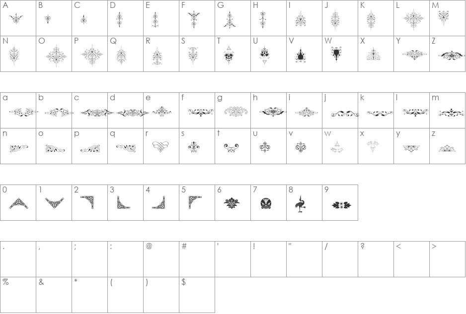 Soft Ornaments Ten font character map preview