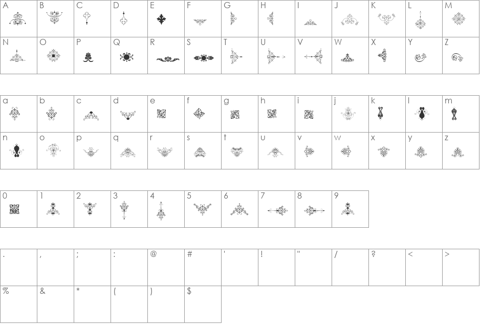 Soft Ornaments Twelve font character map preview