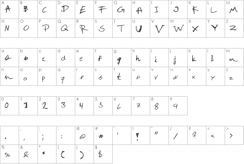 Soft rock font character map preview