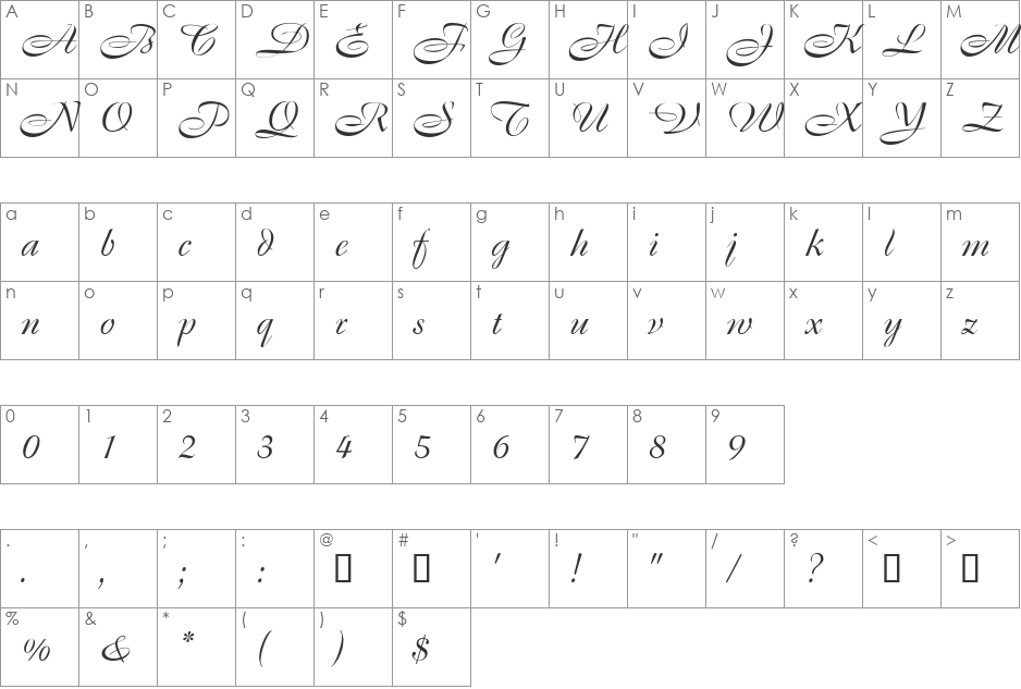 SolanaScriptSSK font character map preview