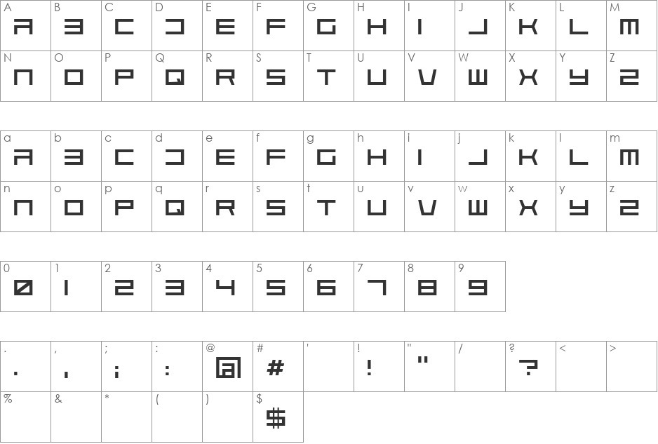 Solaria font character map preview