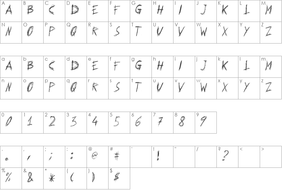 bazgroly font character map preview