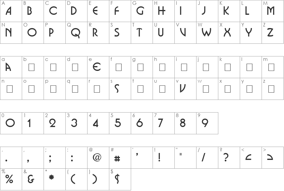 SoloCaps font character map preview