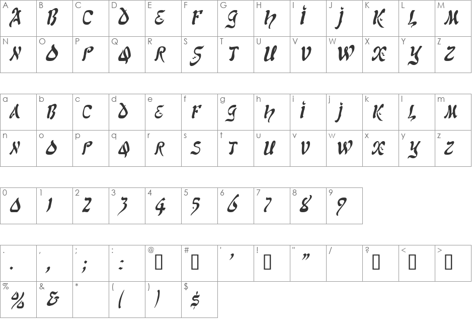 SolomonCondensed font character map preview