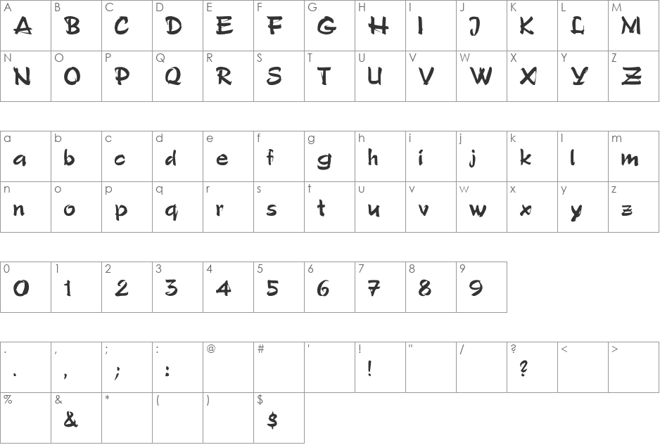 SoloSemiscrip font character map preview