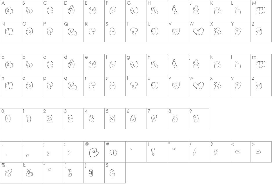Some bubbles font character map preview