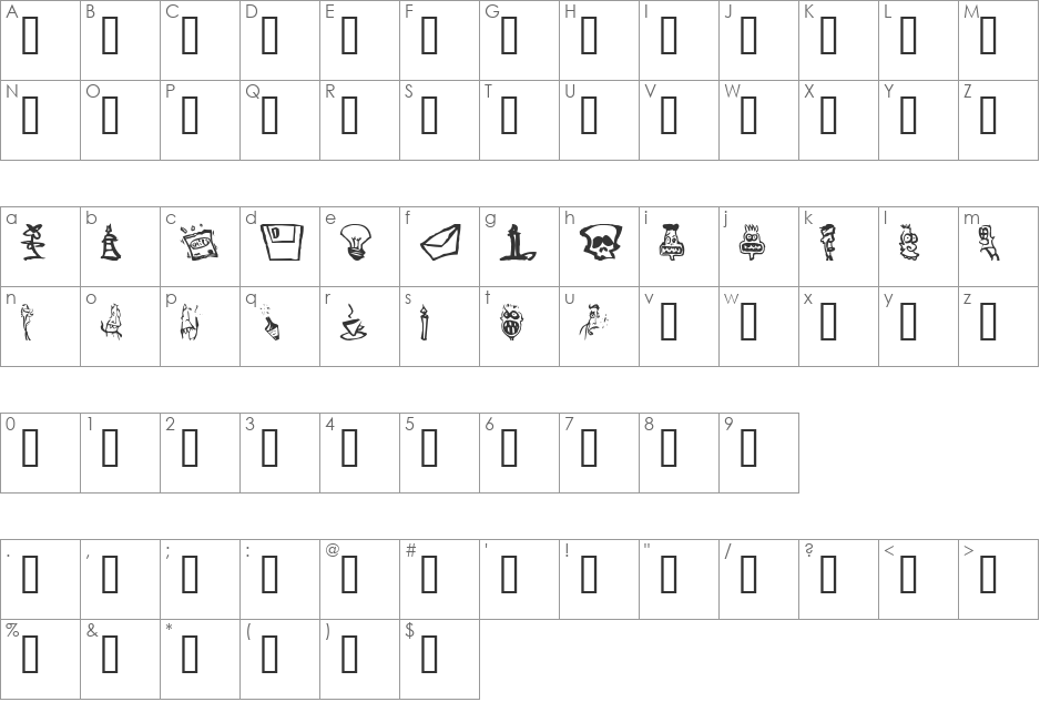 Somepics font character map preview