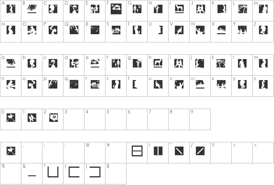 SomeSilhouettesTwo font character map preview