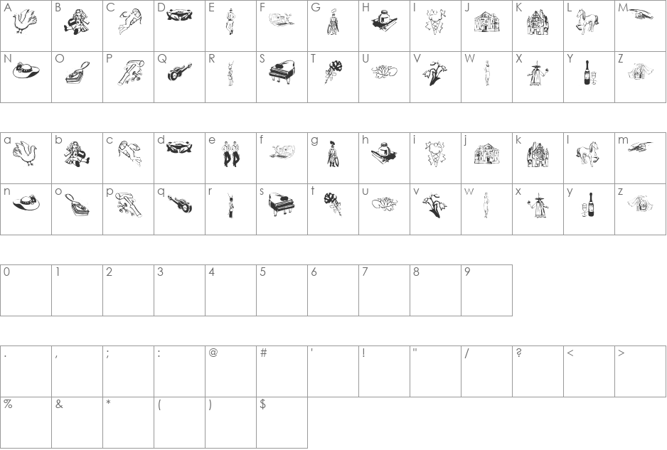 SomeSketches font character map preview