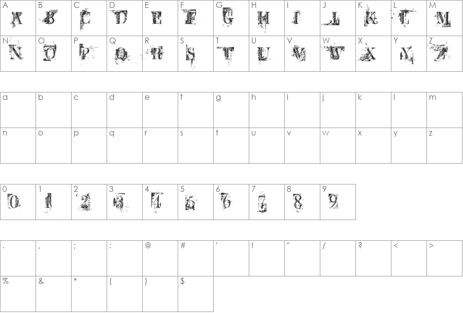 BB Petie Boy font character map preview