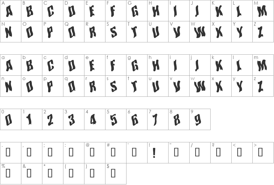 SomewhereInSpace font character map preview