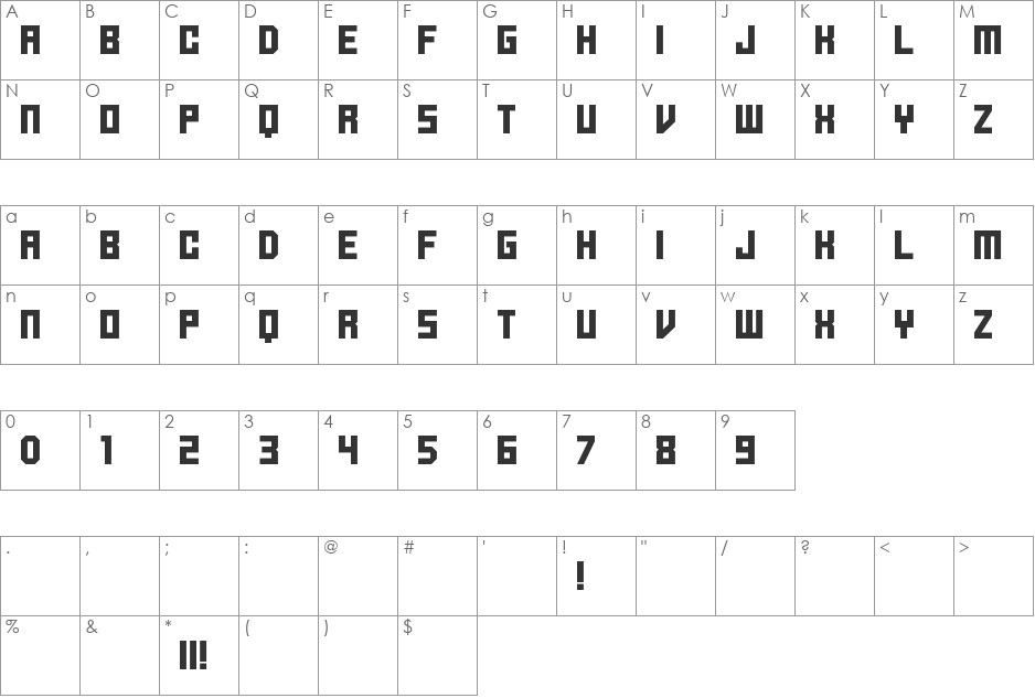 BBC II! font character map preview