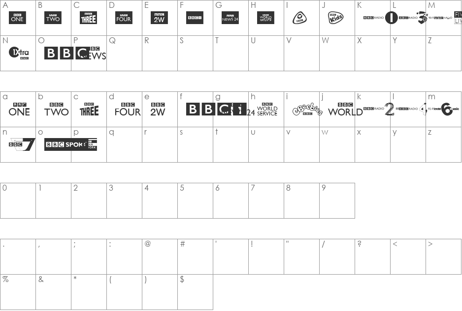 BBC TV Channel Logos font character map preview