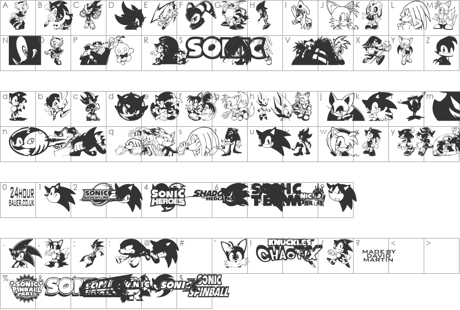 Sonic Mega Font font character map preview