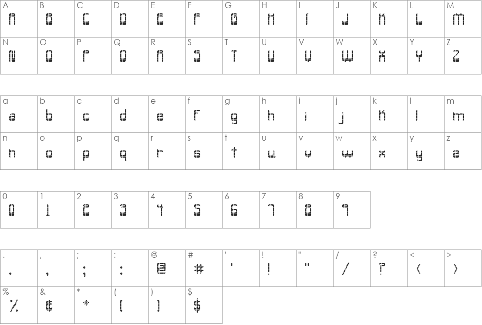 bbg-too font character map preview